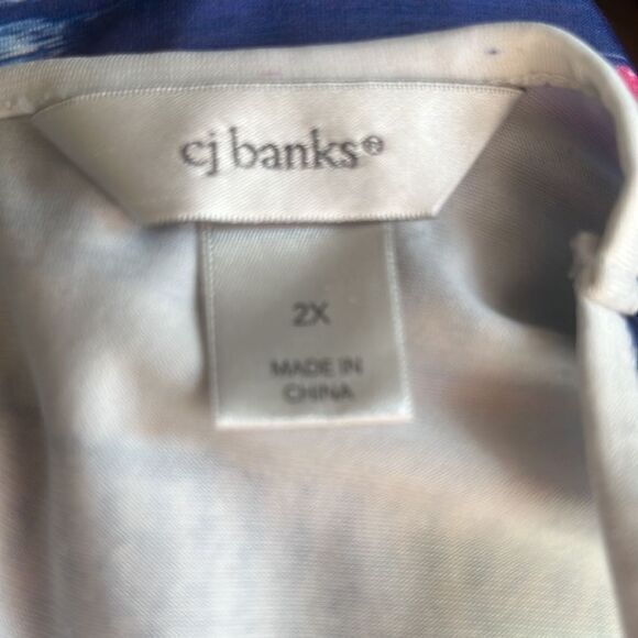 CJ Banks Tunic 2X multi color keyhole back V-neck pleat sleeve inserts bling - Picture 6 of 8